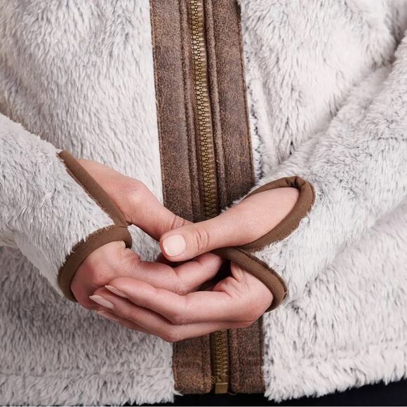 KUHL Fleece Flight Jacket in Stone Womens Medium Full Zip Outdoor Hooded Coat - Picture 5 of 15